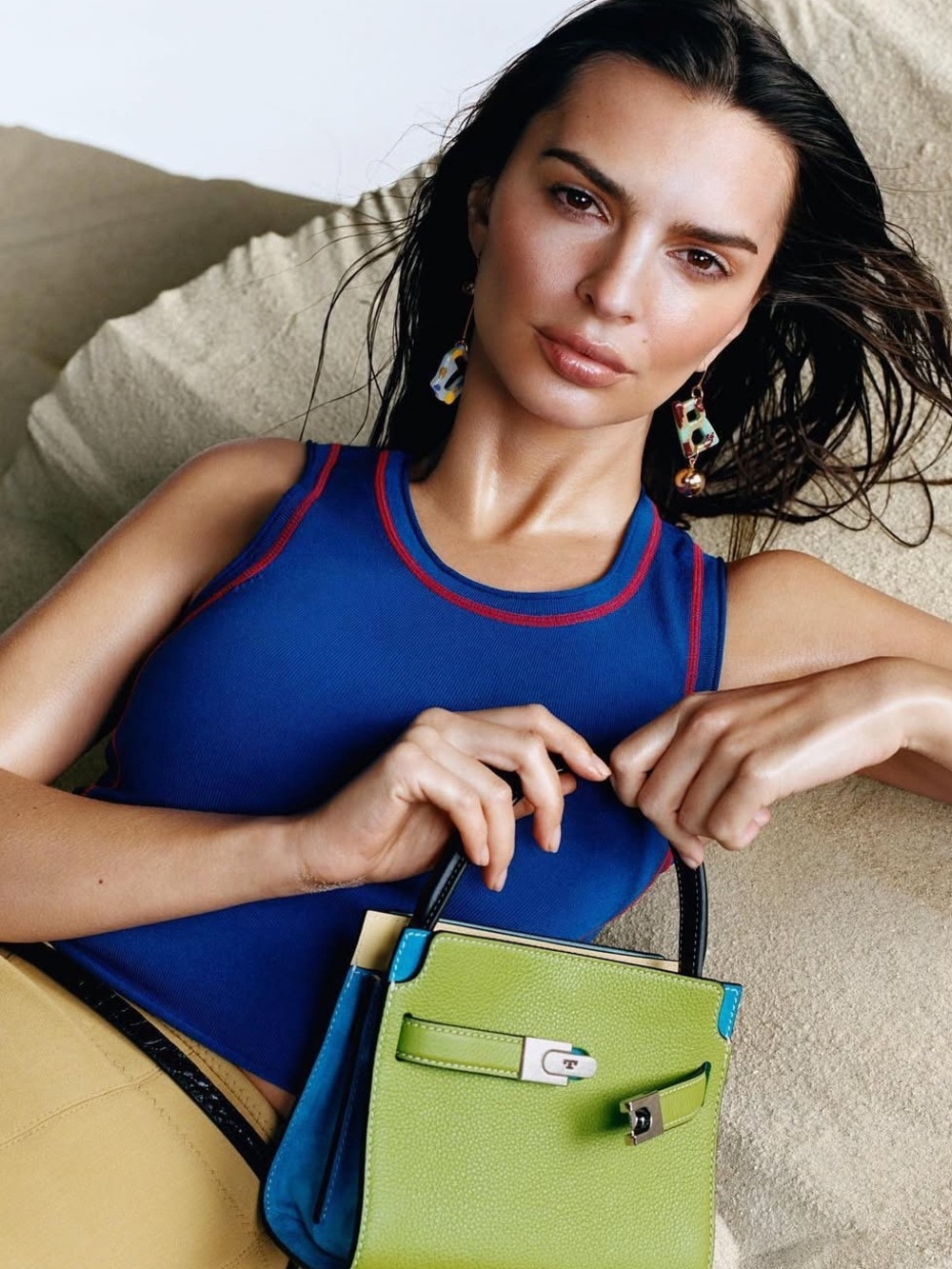 Tory Burch Royal Blue Top with Red Stitching